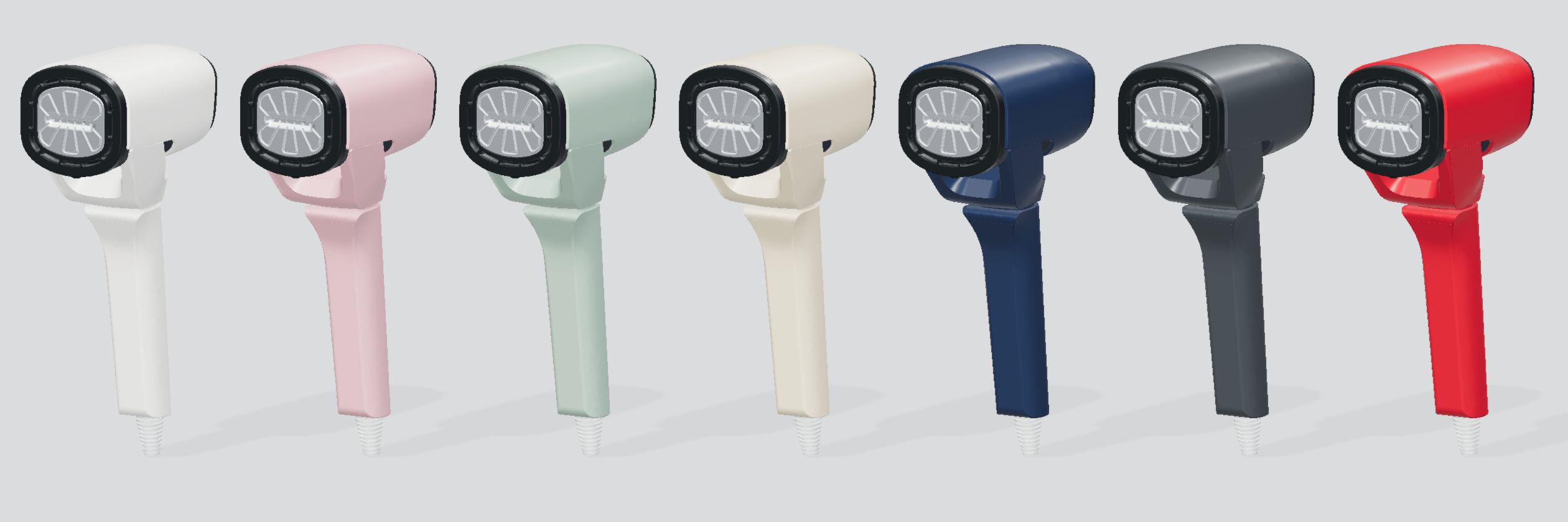 Seven color concepts: white, pink, green, cream, navy, grey, red